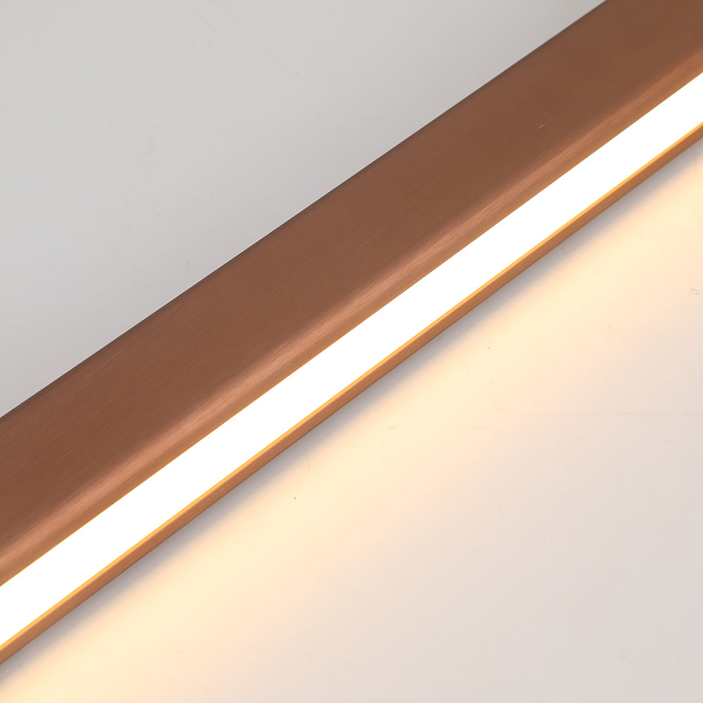 Lampe LED murale moderne en métal cuivré, design minimaliste, éclairage intérieur, lumière blanche chaude, décoration maison élégante.