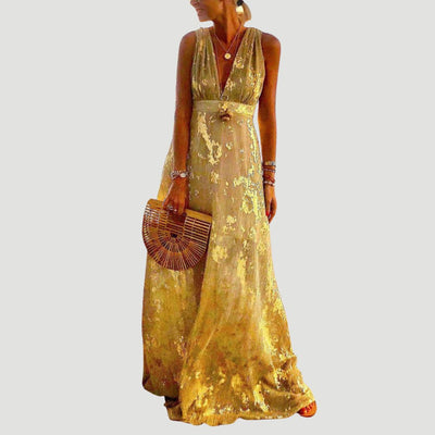Albina - Robe à col en V lisse ornée de paillettes