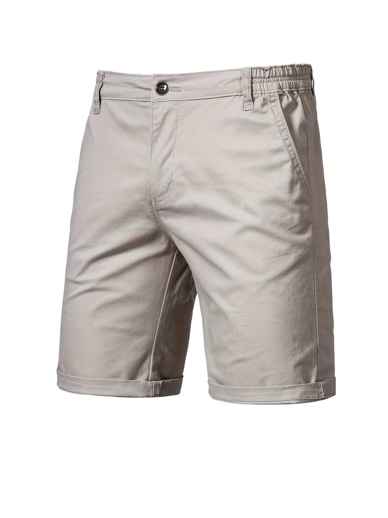 Shorts beige en coton pour homme avec poches latérales et taille élastique. Vêtement d'été décontracté, idéal pour la mode masculine.