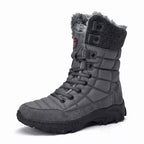 Botte d'hiver grise pour homme, imperméable, doublée de fourrure, semelle antidérapante, idéale pour le froid et la neige. Chaussure chaude et résistante.
