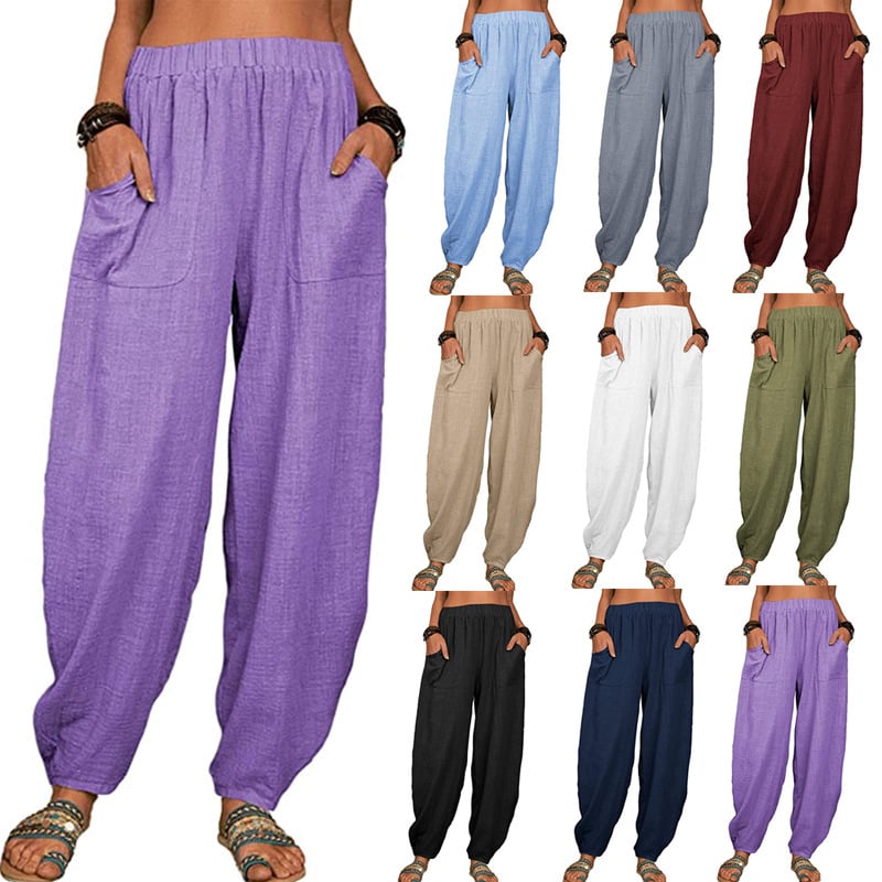 Zinzi - Pantalones harén casuales de algodón y lino