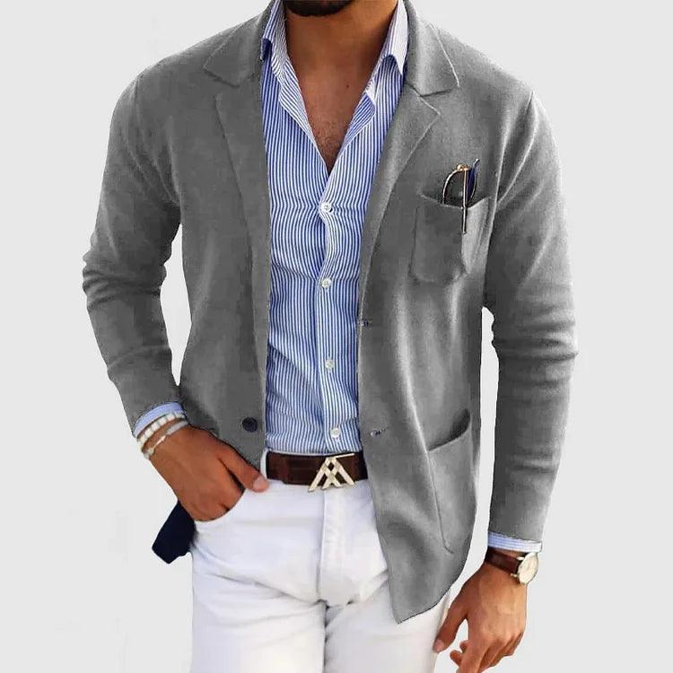 Élégante veste pour homme avec poches et col à revers, couleur unie, manches longues