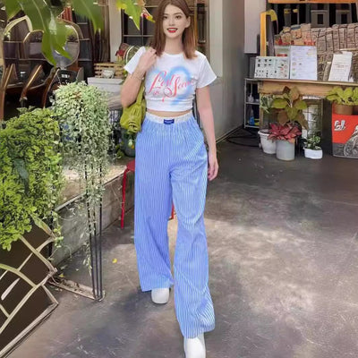 Gabrielle - Pantalones anchos con rayas verticales