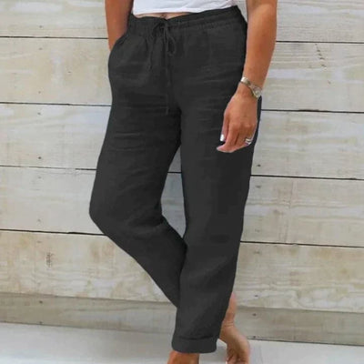 Pantalones de verano de algodón cómodos con cinturilla elástica. 