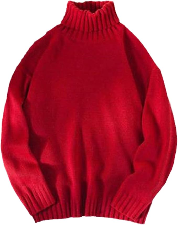 Pull rouge à col roulé en laine, manches longues, style classique. Mode hiver, vêtement chaud, tendance automne-hiver, confort élégant.