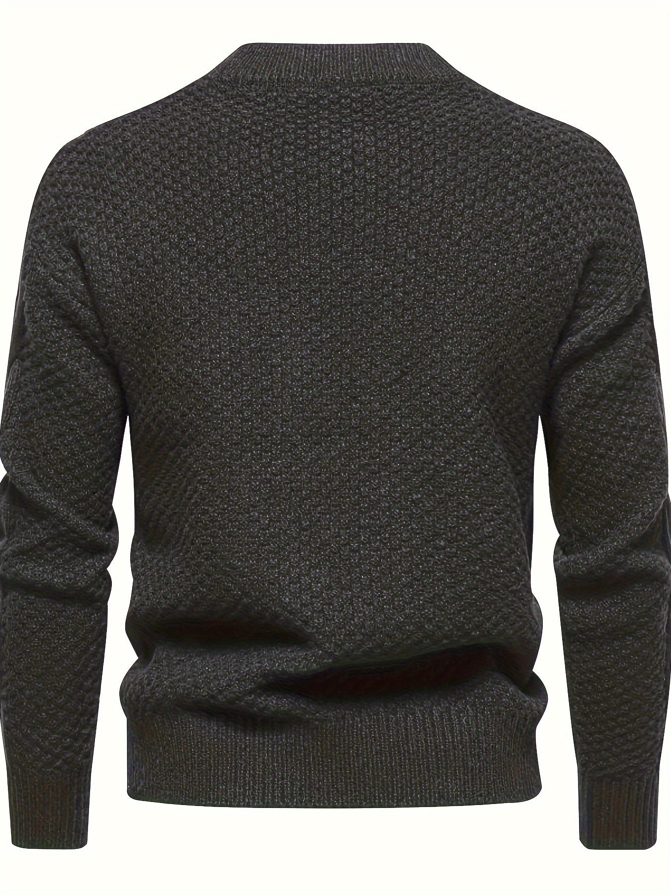 Pull en laine noir texturé pour homme, manches longues, col rond. Mode masculine élégante, vêtement d'hiver chaud et confortable.