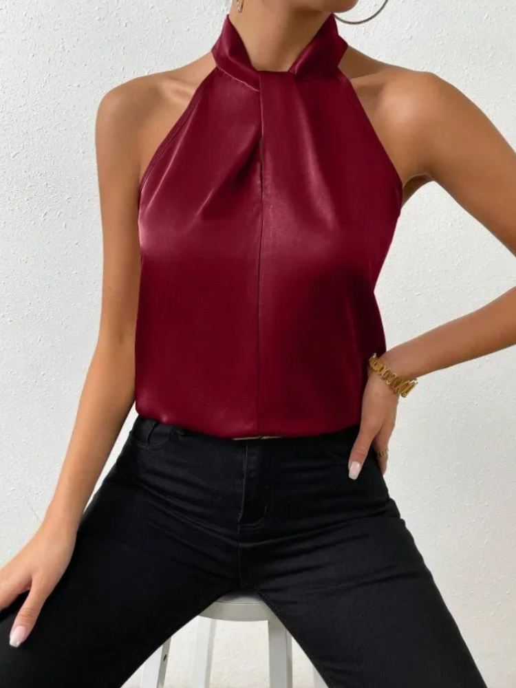 Top de satén con cuello halter