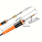 Fer à souder électrique orange avec embouts interchangeables, longueur 23 cm, manche ergonomique, idéal pour bricolage et électronique.