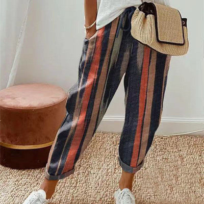 Sandra - Pantalón casual estampado de algodón y lino