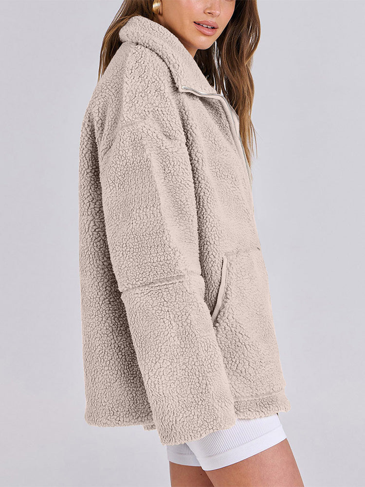 Veste zippée en polaire Sherpa confortable pour femme