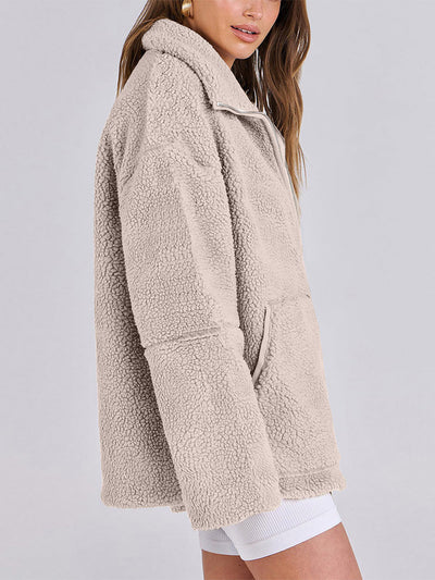 Veste zippée en polaire Sherpa confortable pour femme