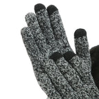 Gants en laine gris et noir, motif chiné, avec bouts de doigts tactiles. Accessoire d'hiver chaud et pratique pour écran tactile.