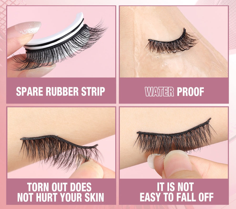 Faux cils noirs avec bande en caoutchouc de rechange, résistants à l'eau, doux pour la peau, adhérence sécurisée. Accessoire beauté maquillage.