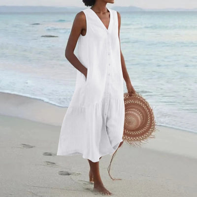 Robe élégante en lin à col en V – Elara