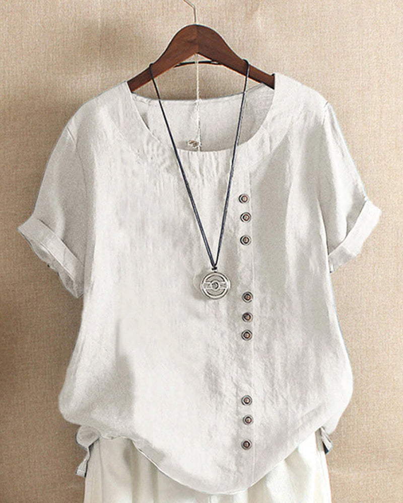 Vera | Camiseta sencilla de manga corta con cuello redondo