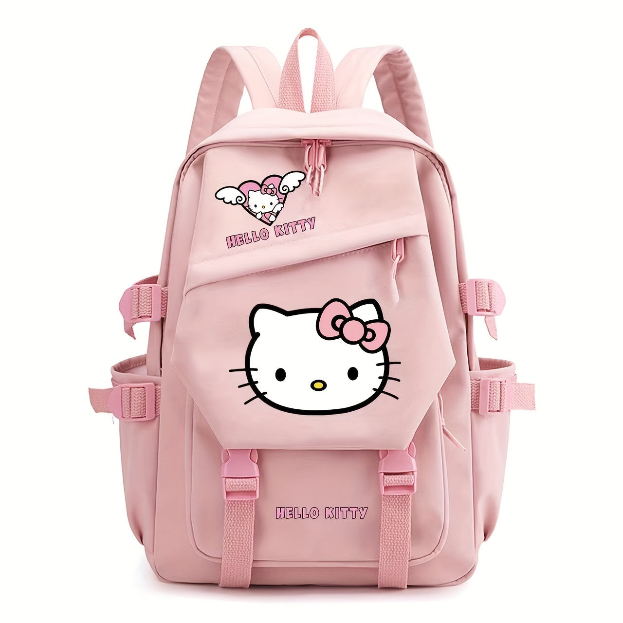 Sac à dos rose Hello Kitty avec poches multiples, design mignon, idéal pour enfants et fans de Hello Kitty. Accessoire mode pratique et tendance.