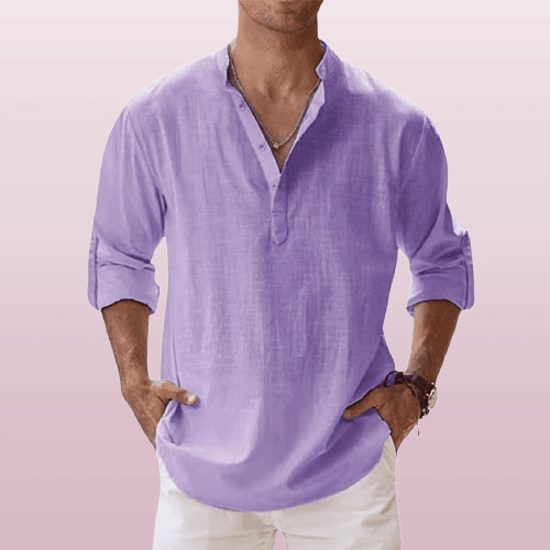 Corte relajado – Henley de lino para hombre