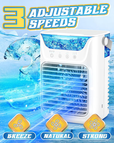 Ventilateur portable avec 3 vitesses et éclairage LED coloré