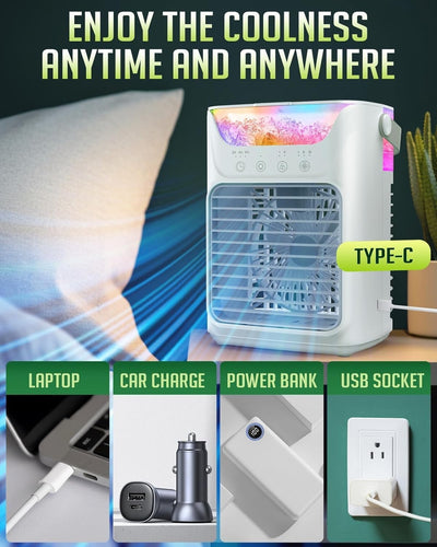 Ventilateur portable avec 3 vitesses et éclairage LED coloré