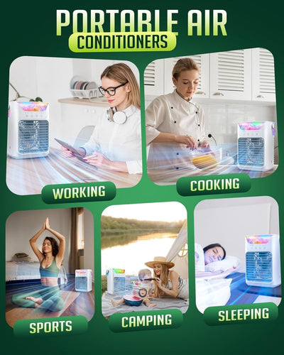 Ventilateur portable avec 3 vitesses et éclairage LED coloré