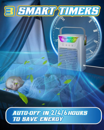 Ventilateur portable avec 3 vitesses et éclairage LED coloré