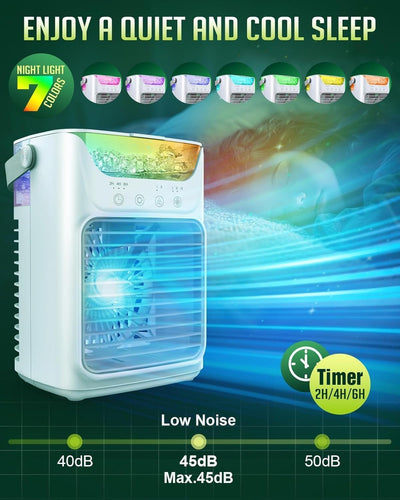 Ventilateur portable avec 3 vitesses et éclairage LED coloré