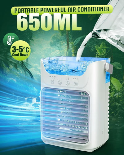 Ventilateur portable avec 3 vitesses et éclairage LED coloré