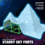 Tente de jeu pour enfants "Starry Sky Forts" avec motifs spatiaux, structure en tubes verts, éducative, favorise l'apprentissage des dimensions 3D.