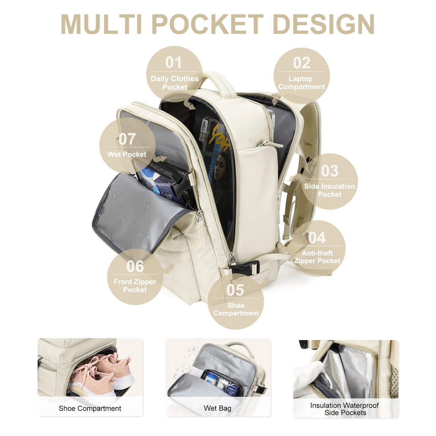 Mochila - Bolsa de viaje grande impermeable para senderismo y viajes