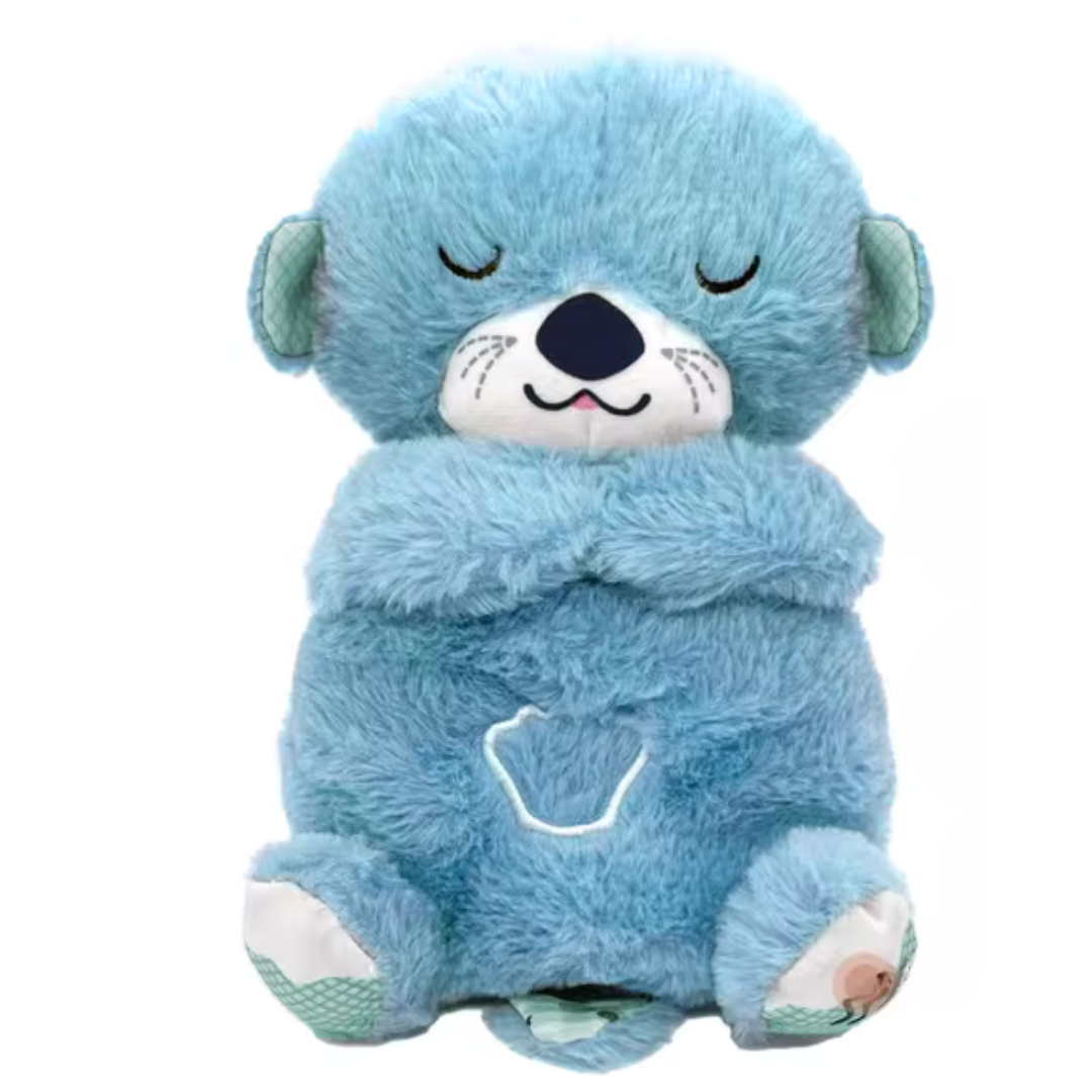 Peluche ours bleu mignon avec yeux fermés, texture douce et détails brodés. Jouet enfant, cadeau parfait, décoration chambre bébé.