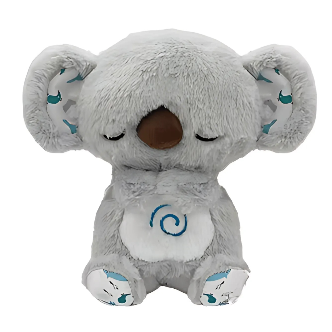 Peluche koala gris mignon avec oreilles et ventre décorés, yeux fermés, nez marron. Jouet doux pour enfants, cadeau parfait, décoration chambre.