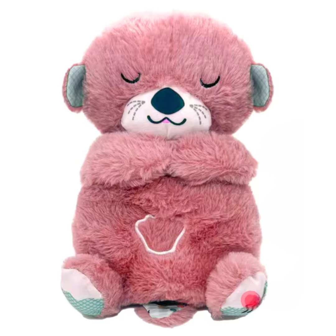 Peluche ours rose doux avec yeux fermés, oreilles et pattes décorées, idéal pour enfants. Jouet câlin, cadeau parfait, décoration chambre bébé.