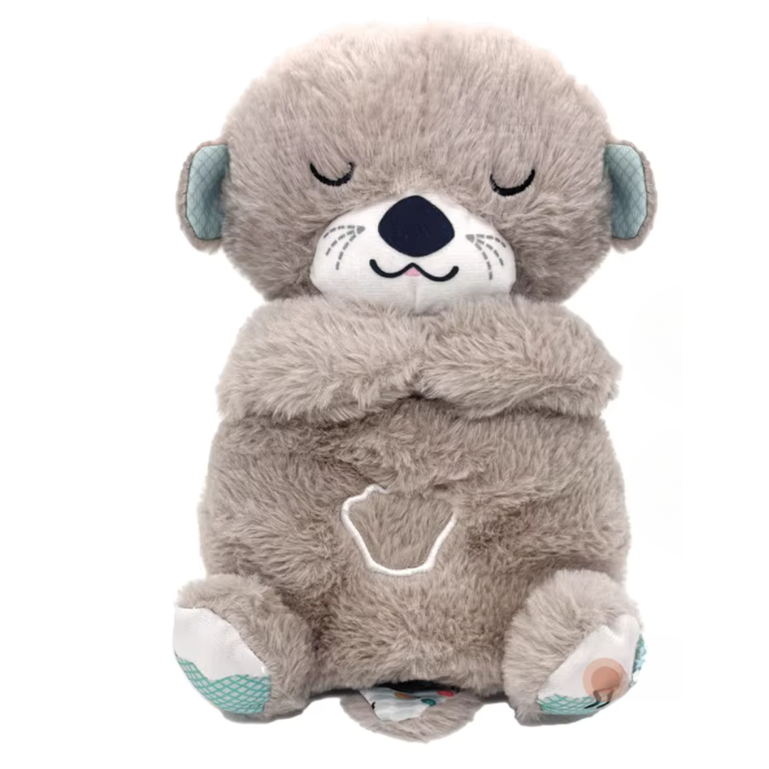 Peluche ours en peluche gris, yeux fermés, texture douce, oreilles et pattes décorées, jouet enfant apaisant, cadeau idéal pour bébé.