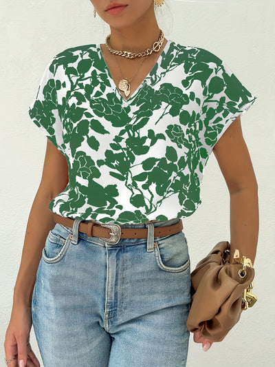 Blusa floral con escote en pico