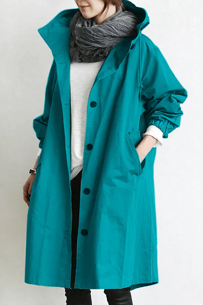 Gabardina impermeable con capucha para mujer - Larga y cálida