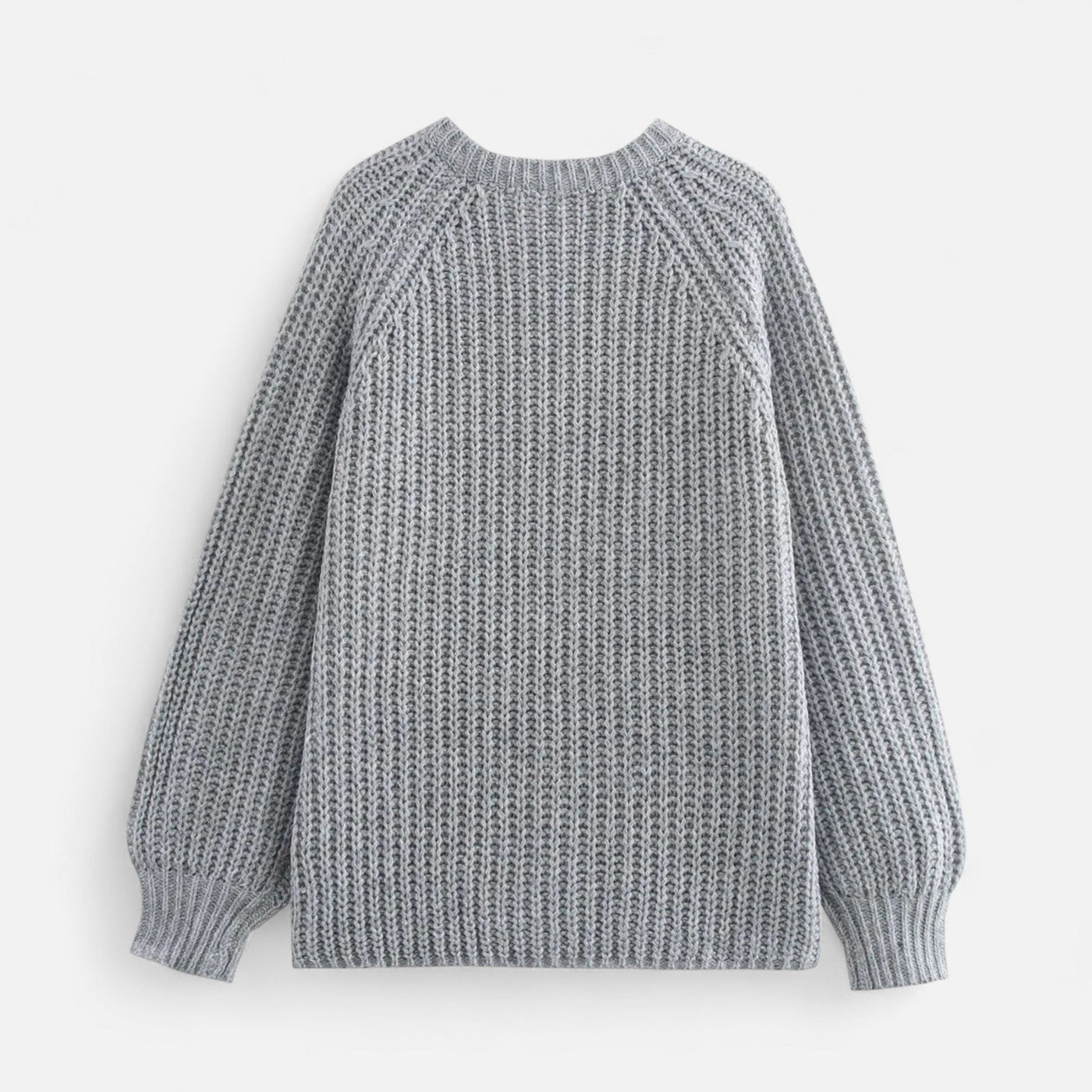 Pull gris en maille épaisse, manches longues, col rond, style décontracté. Vêtement d'hiver chaud et confortable pour homme ou femme.