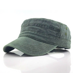 Casquette militaire verte en coton, style vintage, avec visière incurvée. Accessoire de mode unisexe, idéal pour un look décontracté.