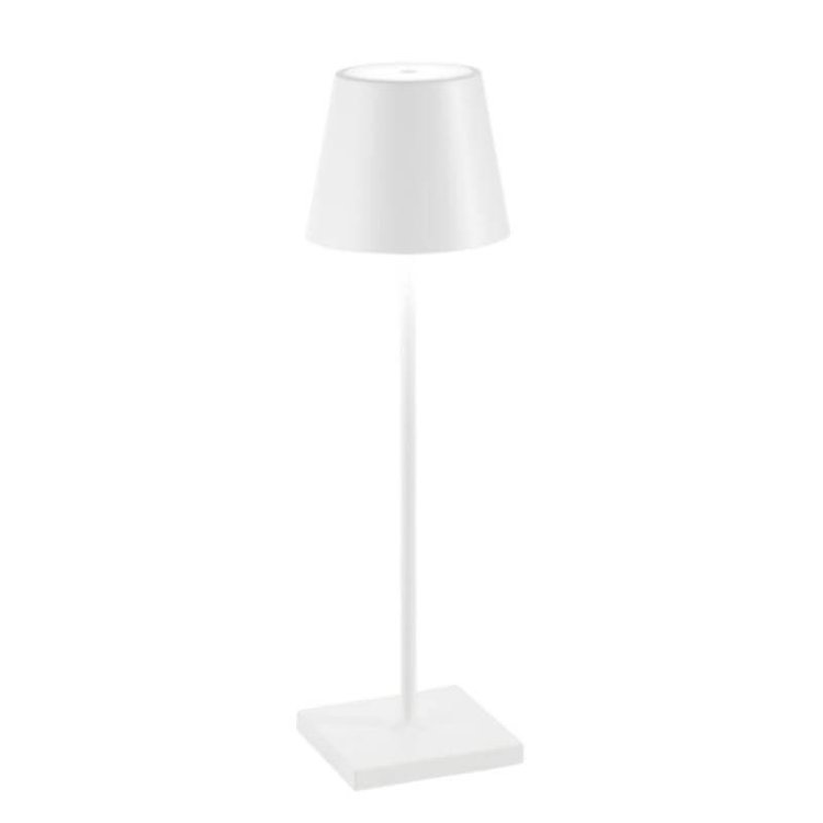 Lampe de table moderne blanche avec abat-jour conique, design minimaliste, idéale pour décoration intérieure, éclairage LED éco-énergétique.
