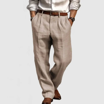 Pantalones rectos de algodón y lino para hombre - Adriano 