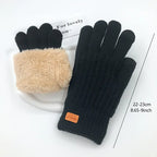 Gants d'hiver en laine noire et beige, taille 22-23 cm, avec doublure en fausse fourrure, étiquette "Warm", pour homme et femme, accessoires chauds.