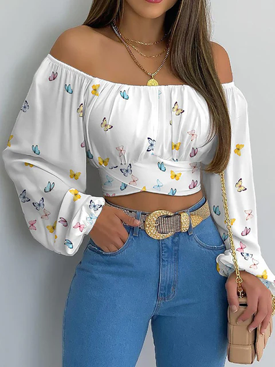Top corto con hombros descubiertos: elegante estilo boho con mangas largas