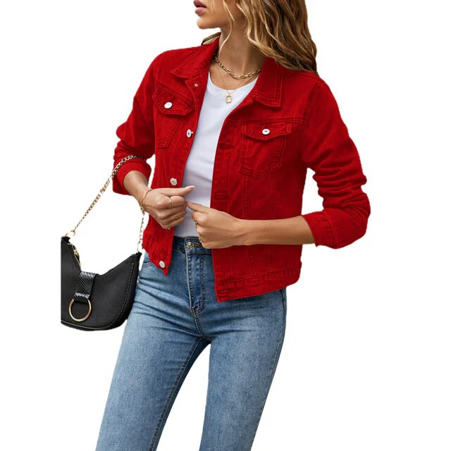 Chaqueta vaquera para mujer: diseño corto atemporal con cierre de botones. 