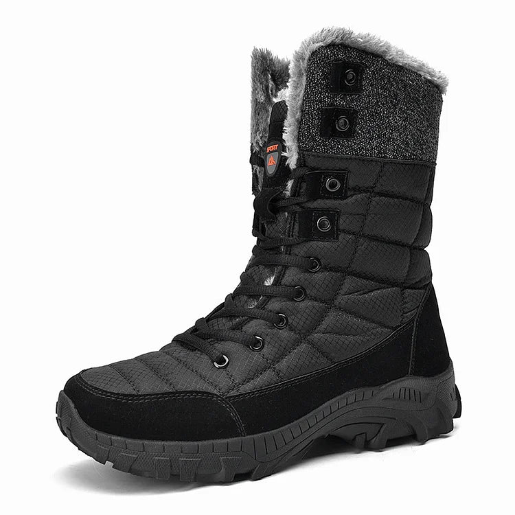 Botte d'hiver noire pour homme, imperméable, doublée de fourrure, semelle antidérapante, idéale pour la neige et le froid.