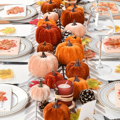 PumpkinPatch | 12 adet kadife yapay balkabağı - sonbahar süsü köpük & Cadılar Bayramı masa dekorasyonu