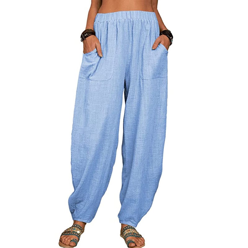 Zinzi - Pantalones harén casuales de algodón y lino