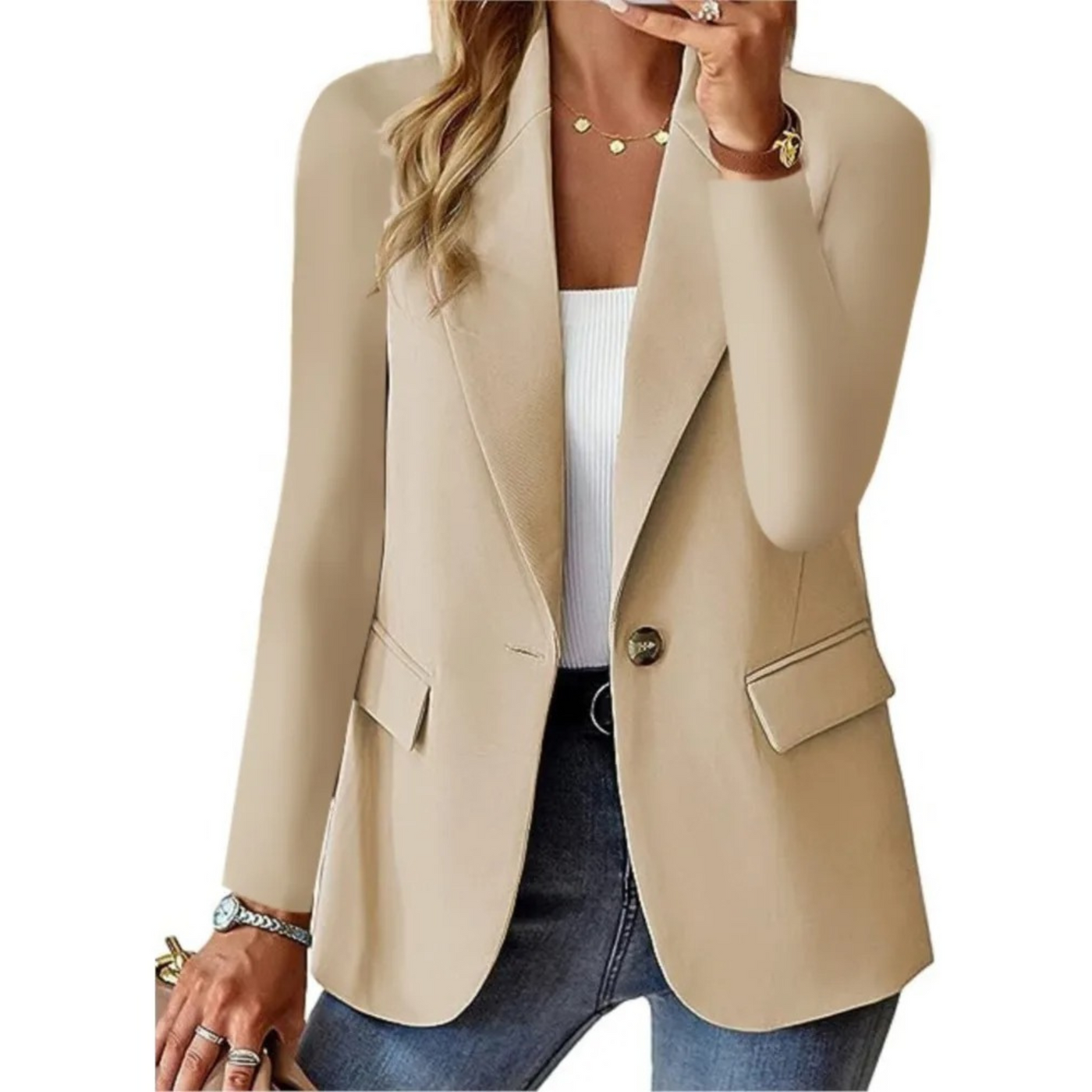 Blazer décontracté à manches longues et poche slim pour femme avec boucle