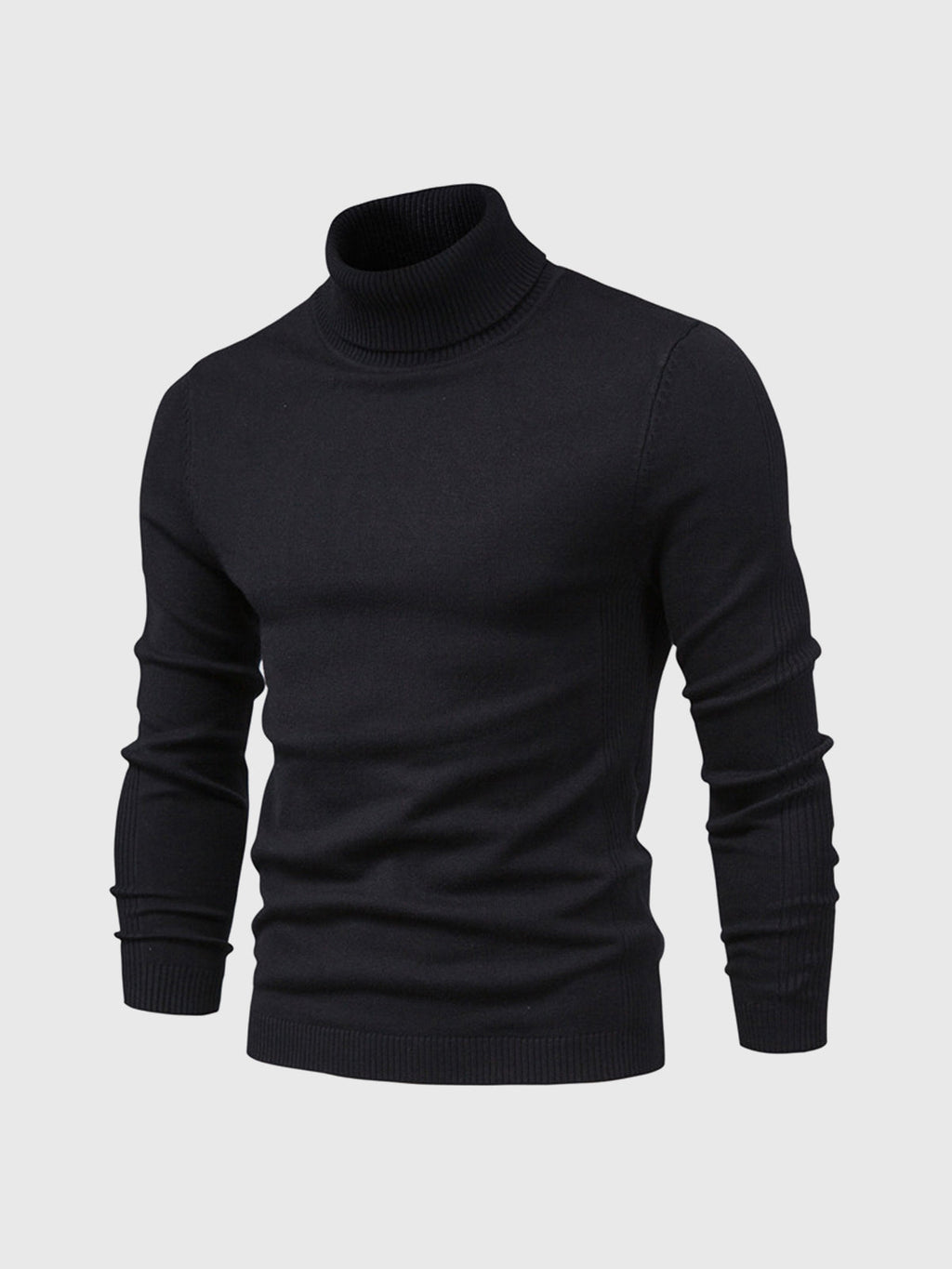 Pull col roulé noir pour homme, manches longues, design élégant et moderne, idéal pour l'hiver et les occasions formelles. Mode masculine chic.