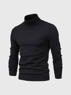Pull col roulé noir pour homme, manches longues, design élégant et moderne, idéal pour l'hiver et les occasions formelles. Mode masculine chic.