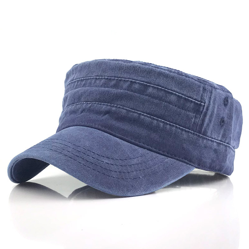 Casquette militaire bleue en coton, style décontracté, avec visière incurvée. Accessoire de mode tendance pour homme et femme.