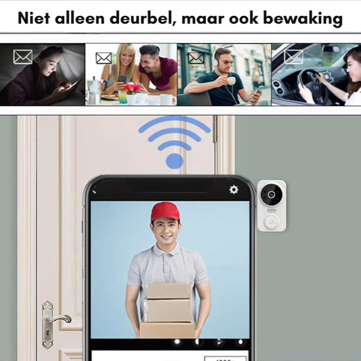 Sonnette WiFi intelligente avec caméra et alarme - Sécurité en HD - Design blanc